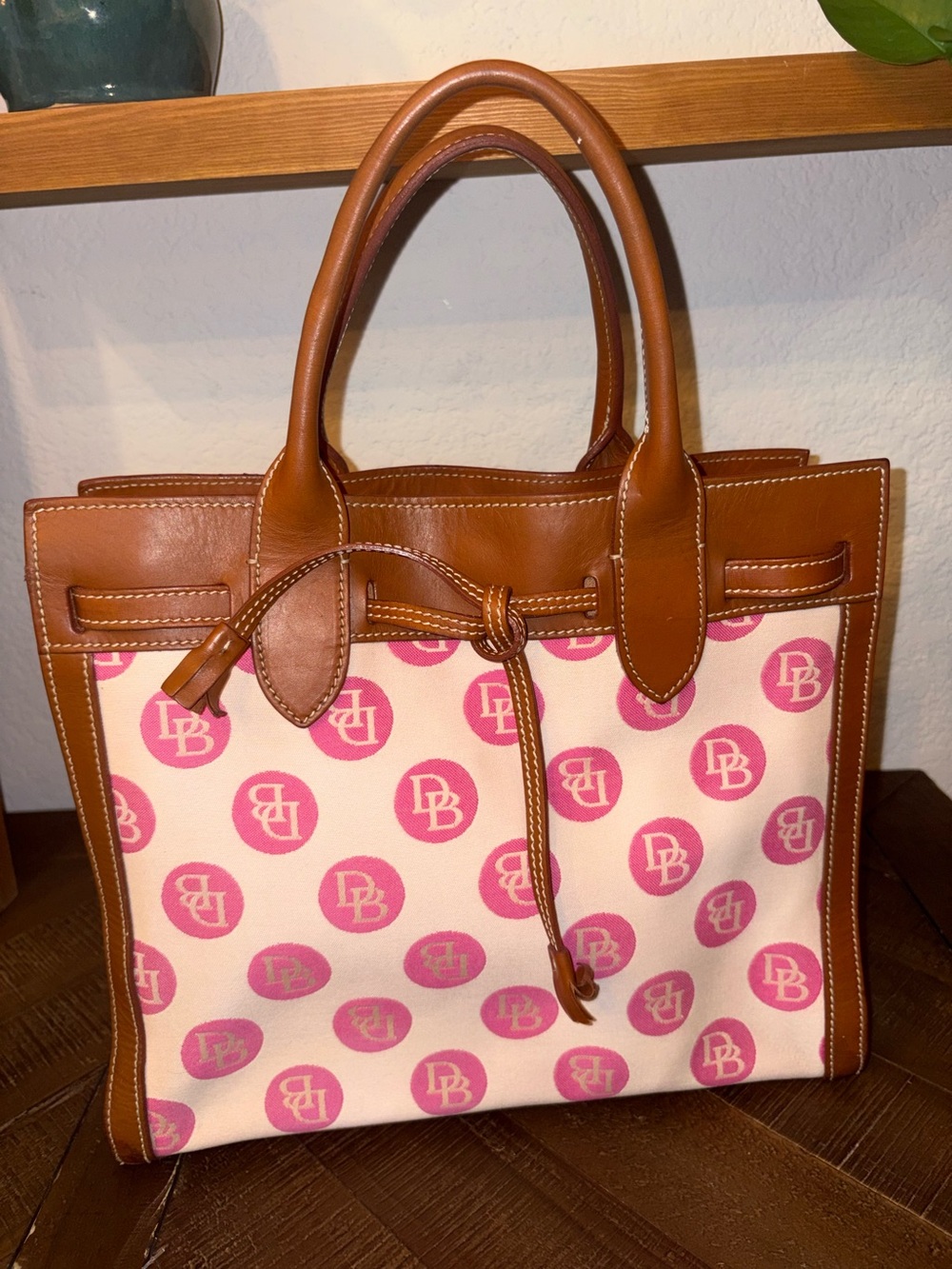 Dooney & Bourke Alto Italy Pink DB Monogram Canvas Tassel Tote